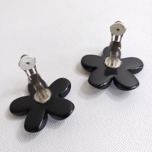 Black Flower Vintage Clip Earrings Large - Picture 10 of 11